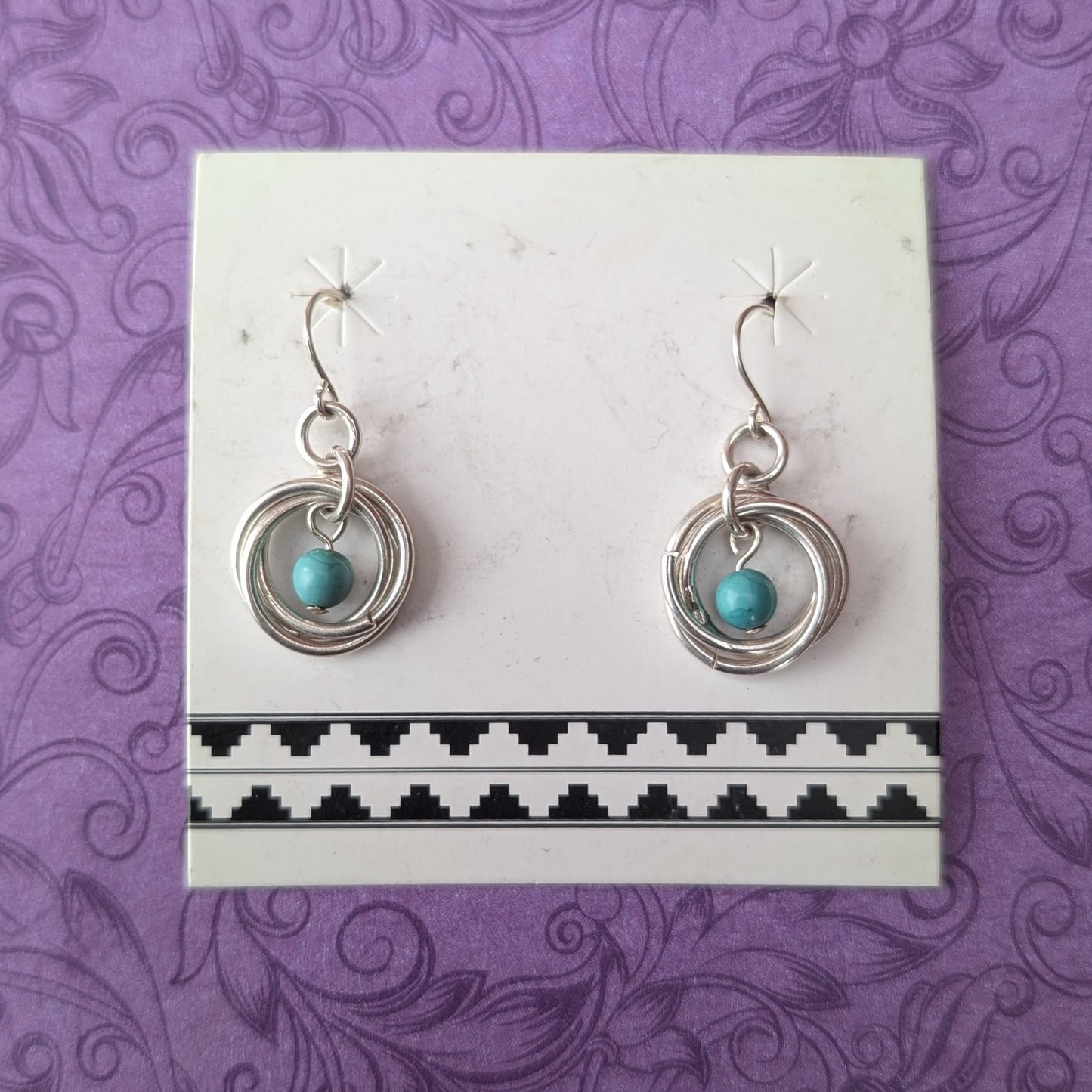 Kingman Turquoise and Sterling Silver Mobius Earrings