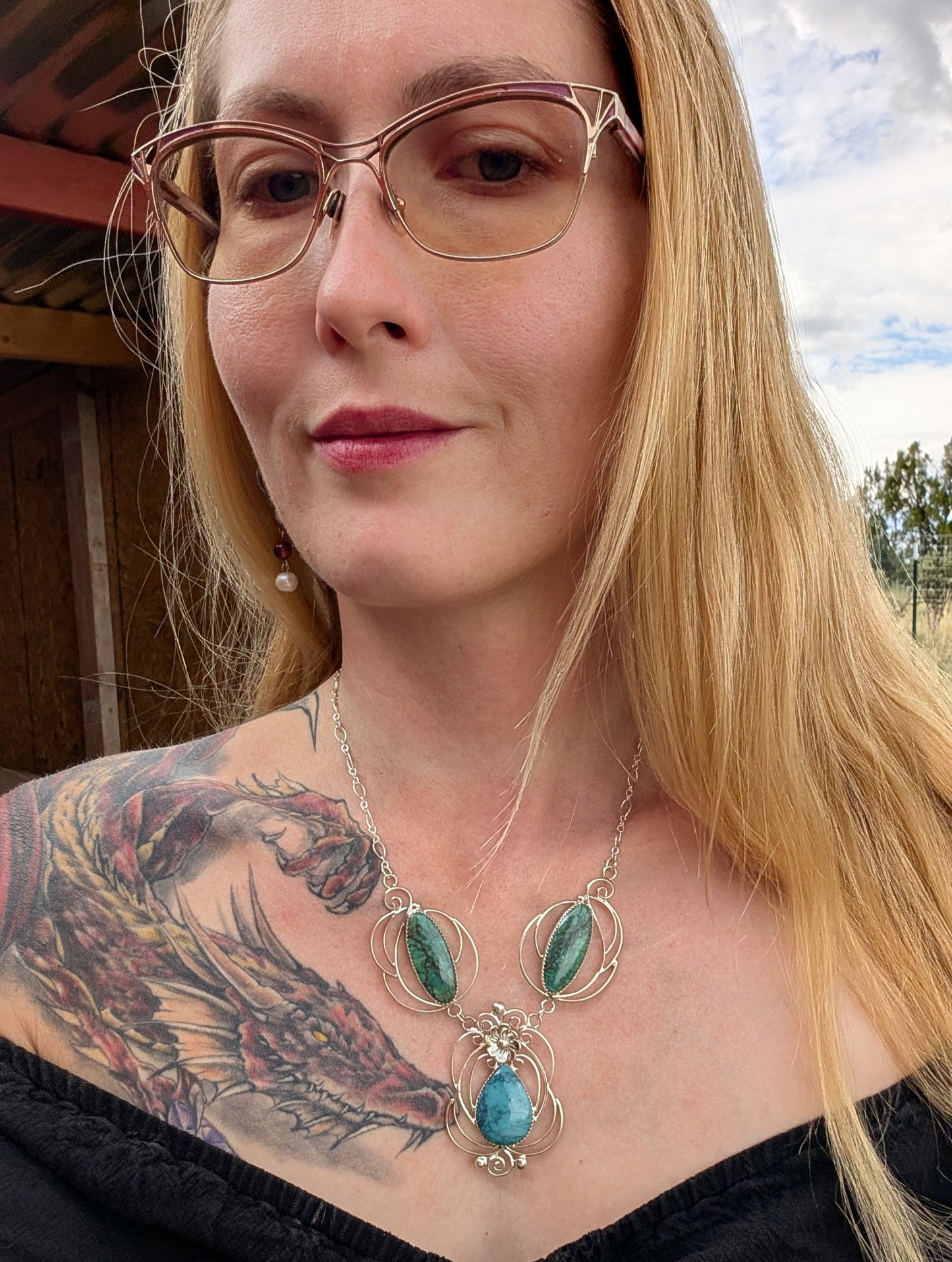 Turquoise and Sterling Silver Filigree Link Necklace