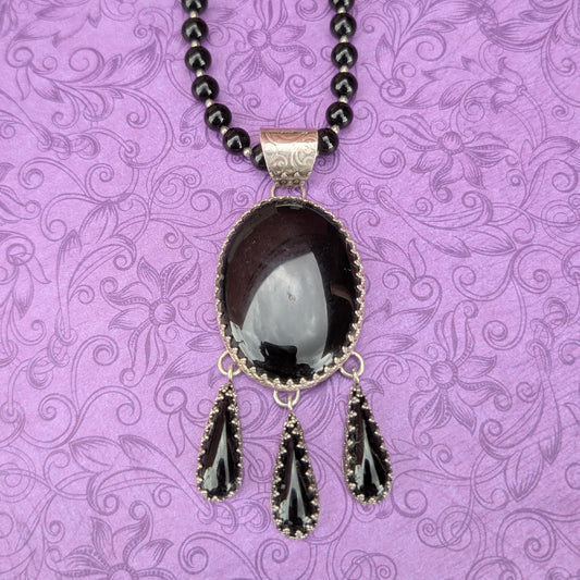 Black Onyx and Sterling Silver Chandelier Necklace