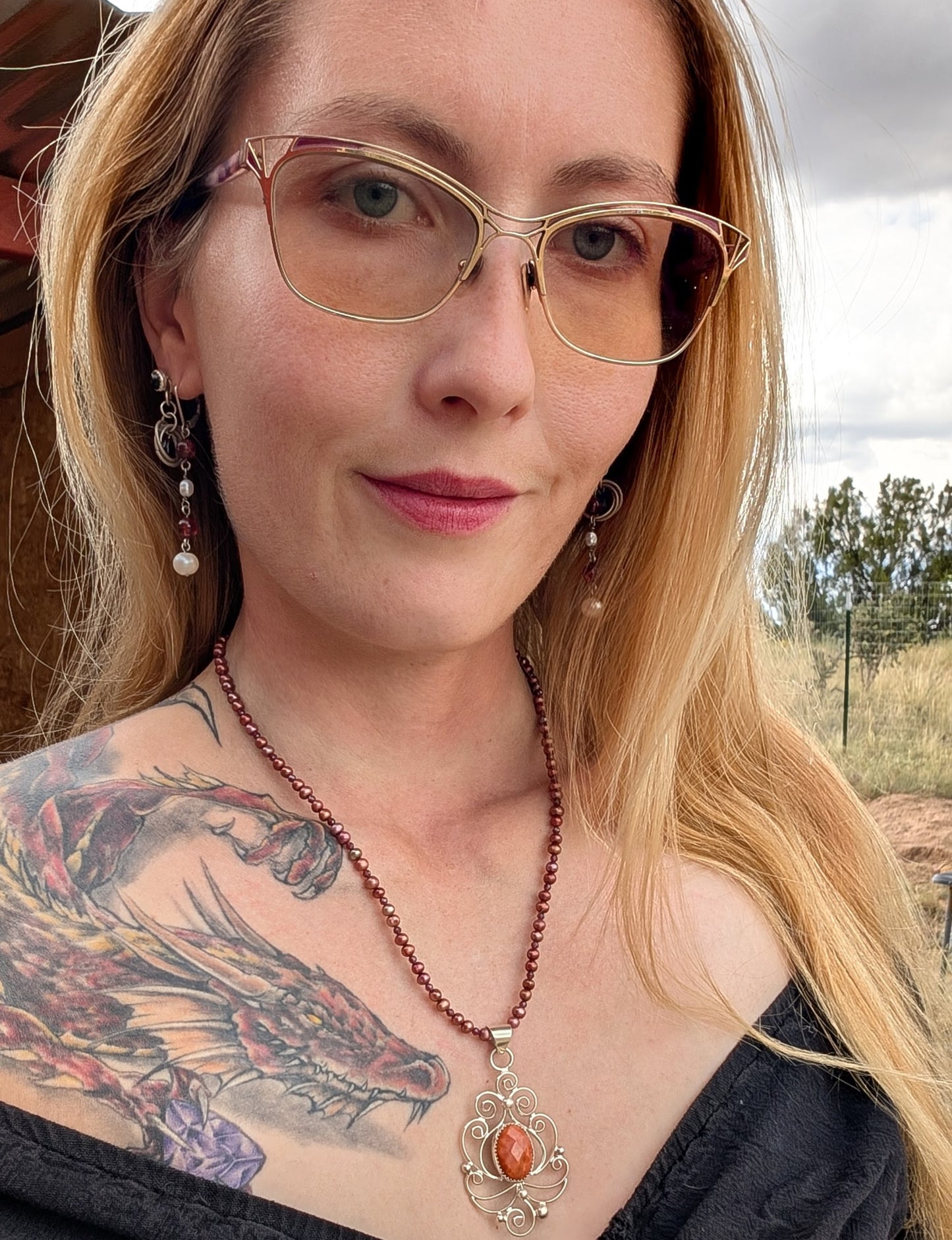 Fire Agate and Sterling Silver Filigree Necklace