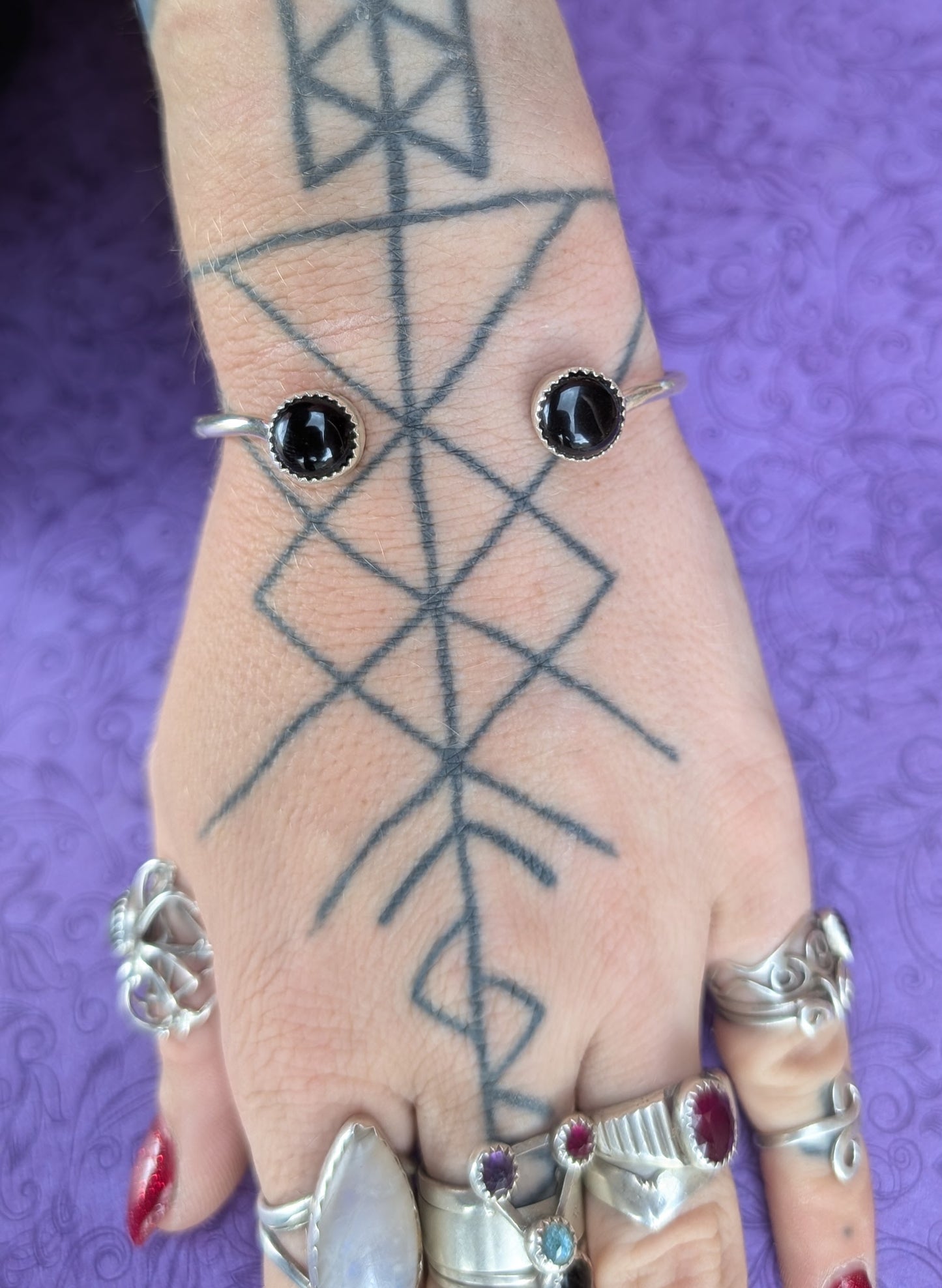 Black Onyx and Sterling Silver Torque Cuff Bracelet