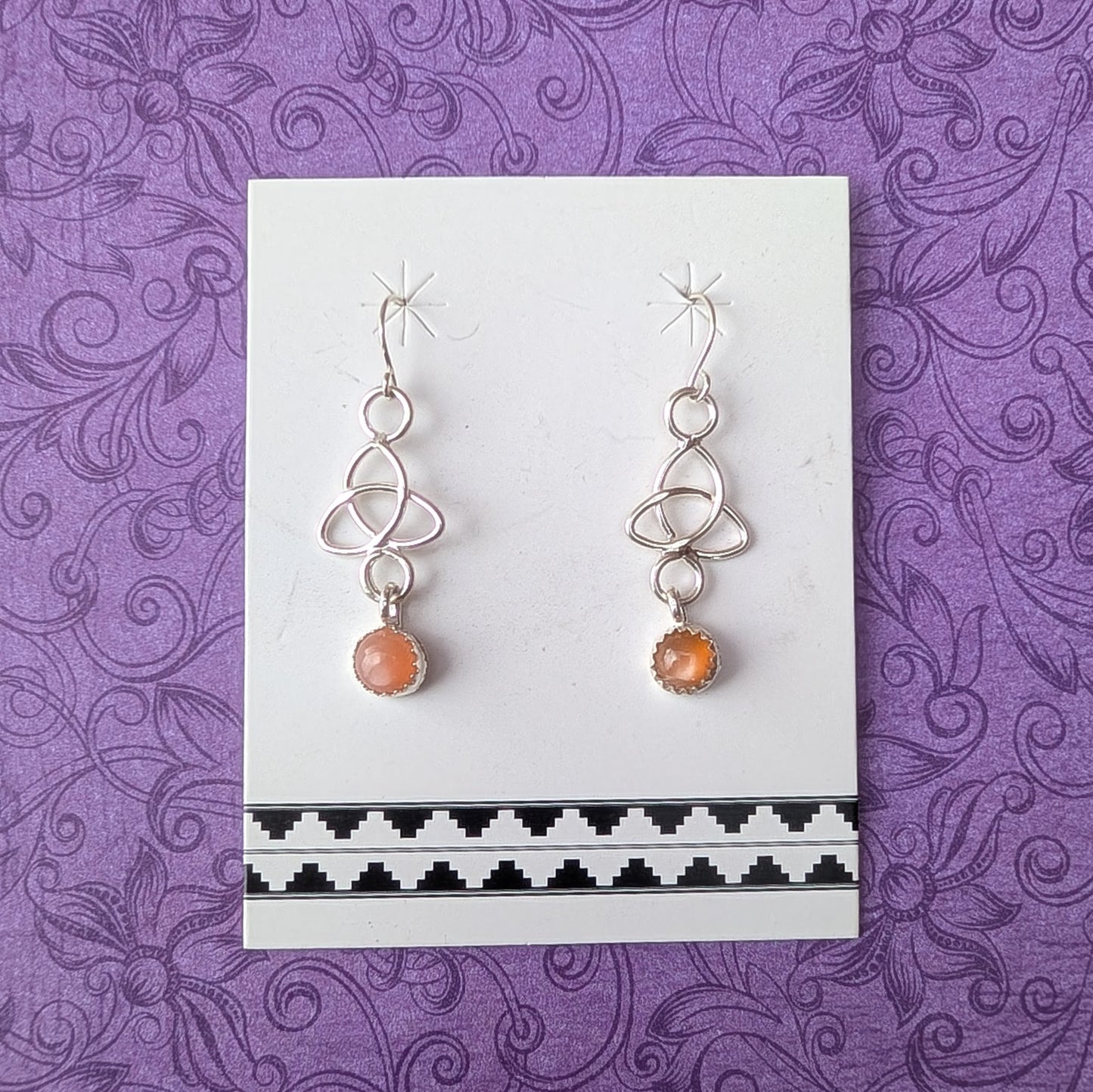 Red Moonstone and Sterling Silver Trinity Earrings