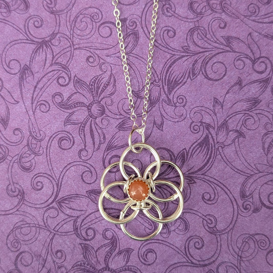 Red Moonstone and Sterling Silver Flower Pendant