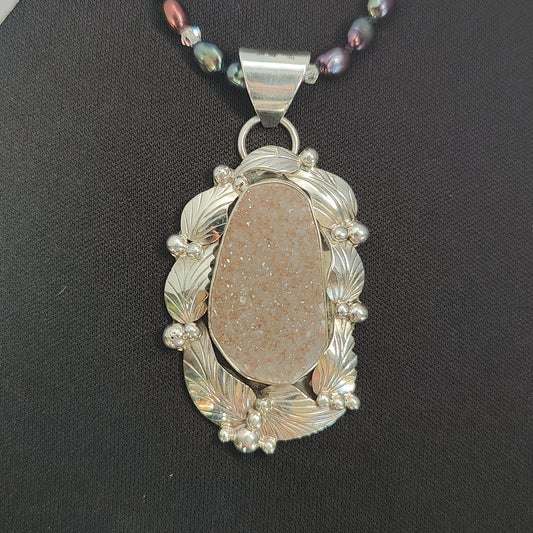 Druzy Quartz and Sterling Silver Necklace