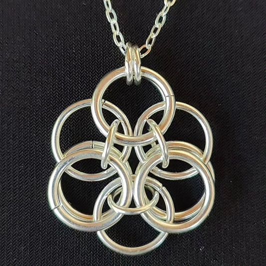 Sterling Silver Chainmail Flower Necklace