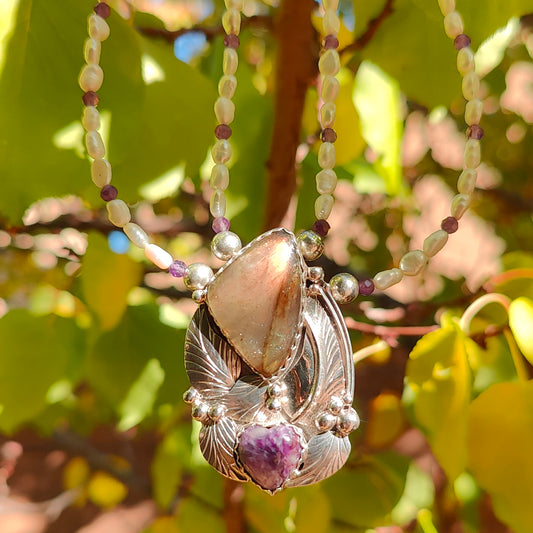 Labradorite and Chariote Sterling Silver Two Strand Necklace